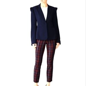 Cinq a Sept kit single breasted ruffle shoulder blazer navy 2